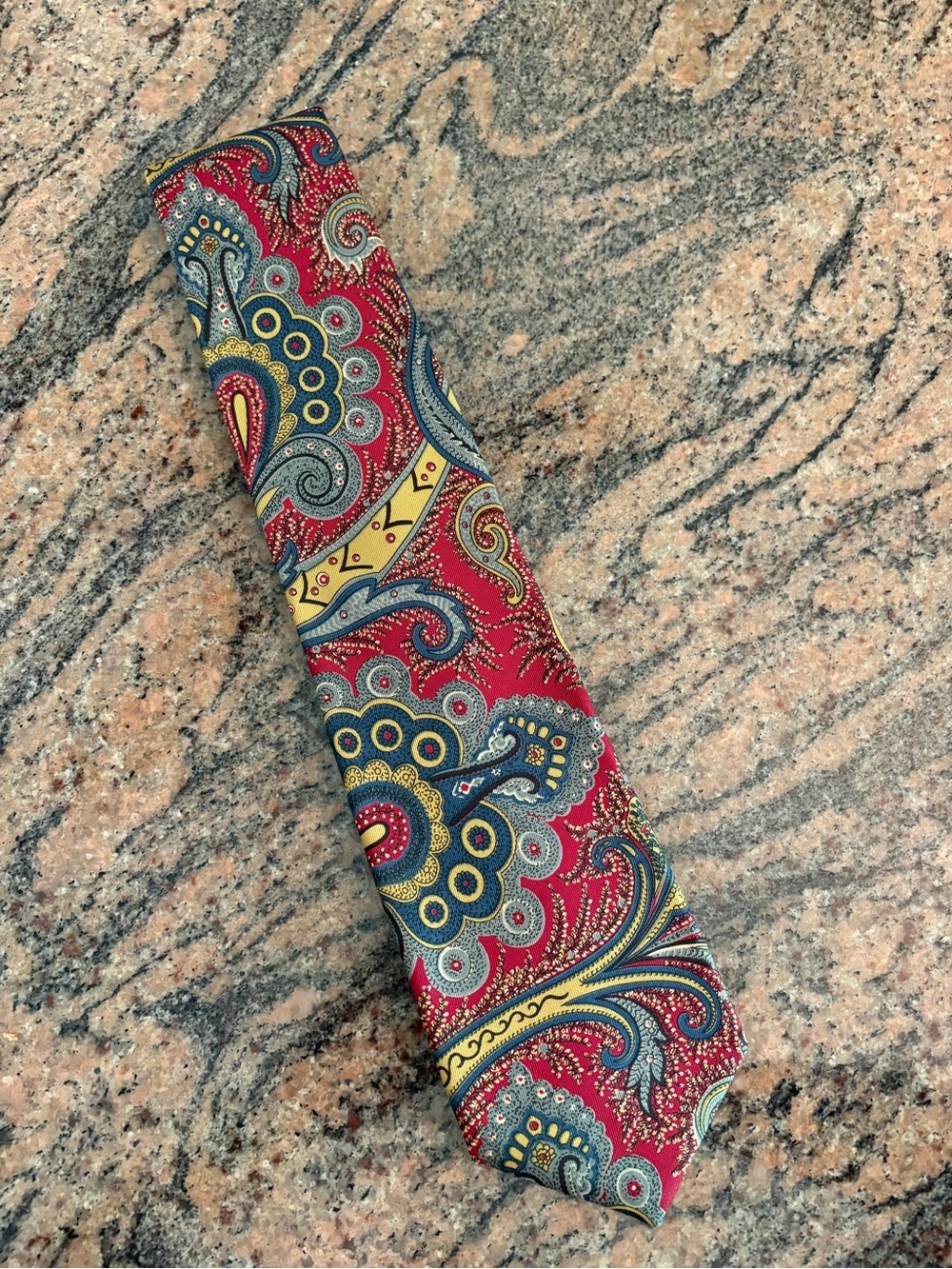 Harvé Benard Vintage Red and Blue Paisley Pattern Pure Silk Necktie